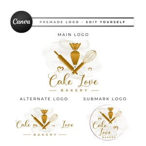 Editable Bakery Logo | Modern Cake Logo & Pastry Logo Branding | DIY Baker Logo Template for Canva BD50