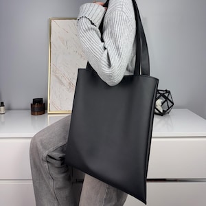 Sac fourre-tout en cuir mat, grand sac fourre-tout, sac cabas, sac fourre-tout noir, sac fourre-tout tendance, sac fourre-tout en cuir écologique