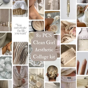 80 PCS Clean Girl Aesthetic Collage Kit Minimalist Wall Prints Neutral Soft Beige Tones Modern Chic Scandinavian Inspired Room Decor Posters
