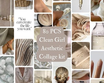 Clean Girl Aesthetic Collage Kit, Minimalist Beige Wall Prints (Digital Download)