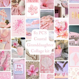 80 PCS Pink Coastal Granddaughter Aesthetic Collage Kit Vintage Wall Prints Coastal Cowgirl Decor Coastal Grandma Room Soft Pink Beach Vibes