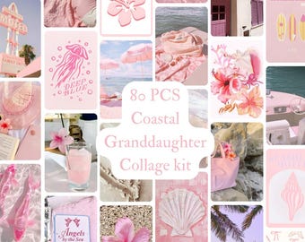 Pink Coastal Collage Kit, 80 Granddaughter Aesthetic Prints (Digital Download)