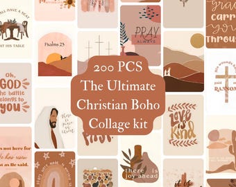 Christian Boho Collage Kit, Bible Verse Wall Art (200 PCS) (Digital Download)