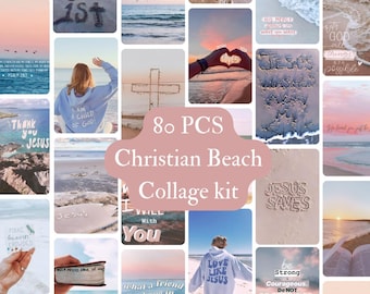 Christian Beach Collage Kit: 80 PCS Faith-Inspired Coastal Decor (Digital Download)