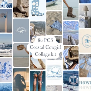 80 PCS Coastal Cowgirl Aesthetic Collage Kit Vintage Wall Prints Preppy Coastal Decor Coastal Grandma Trendy VSCO Art Beachy Room Aesthetic