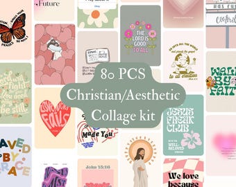 Christian Aesthetic Collage Kit: 80 PCS Bible Verse Prints (Digital Download)