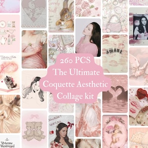 260 Dollette Coquette Aesthetic Collage Kit Posters Vintage Coquette Room Decor Girly Prints Balletcore Bow-Themed Wall Art Feminine Designs