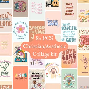 80 PCS Christian Aesthetic Collage Kit Bible Verses Jesus Quotes Faith Religious Posters Uplifting Christian Room Decor Trendy Wall Art