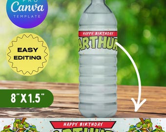 Fake Ninja Rurtle Label Ninja Turtle Birthday Water Bottle Label, Ninja Turtle Invitation ...