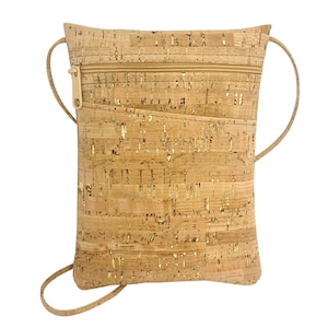 Mini bolso bandolera de corcho con motas doradas