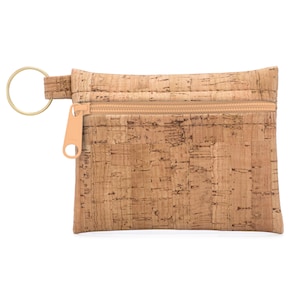 Bolsa de corcho con cremallera y llavero con cremallera natural