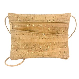 Bolso bandolera y riñonera convertible de corcho con motas doradas