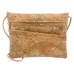Bolso bandolera y riñonera convertible de corcho con diseño salpicado de plata