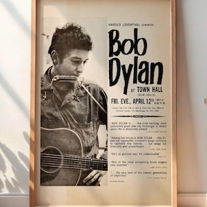 Póster del concierto de Bob Dylan en el ayuntamiento de 1963 - Primera gran actuación en Nueva York - DIGITAL - Arte popular vintage - Muy raro