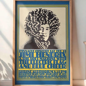 Jimi Hendrix Vintage Concert Poster, DIGITAL Psychedelic Rock Wall Art, Retro Rock Memorabilia Print, Music Wall Decor