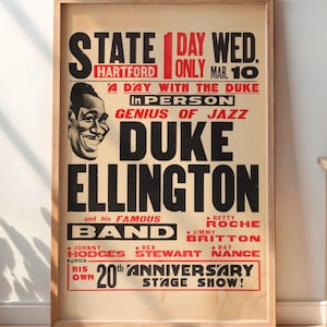 Duke Ellington 1943 Concert - Rare Vintage Jazz Poster, DIGITAL, Jazz Music Art, Memorabilia Print, Retro Artwork