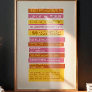 Vintage Jazz Poster, Billie Holiday, John Coltrane, Ray Charles 1957 Carnegie Hall NY Konzert, Jazz Musik Erinnerungsstücke, DIGITAL PRINTABLE