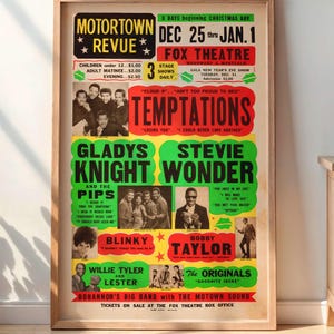 Temptations, póster vintage del concierto de Stevie Wonder de 1968, arte mural digital de R&B, soul y funk, impresión de recuerdos de rock retro, decoración musical para pared.