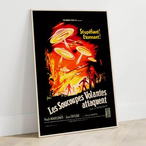 Retro Sci-Fi Movie Poster, DIGITAL, Earth vs. the Flying Saucers 1956, Vintage Pulp Art Print, Old Hollywood Wall Decor, Cult Film, Campy