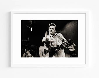 Johnny Cash Middle Finger DIGITAL Vintage Photo Poster, Black and White Photography Print, Music Memorabilia Picture, Retro Music Wall Art