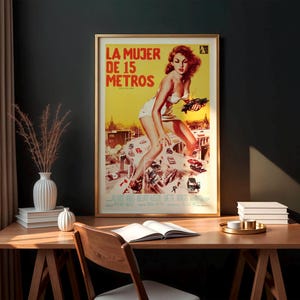 Retro Sci-Fi Movie Poster, Attack of the 50 Foot Woman 1958, DIGITAL Vintage Pulp Art Print, Old Hollywood Wall Decor, Cult Film, Campy