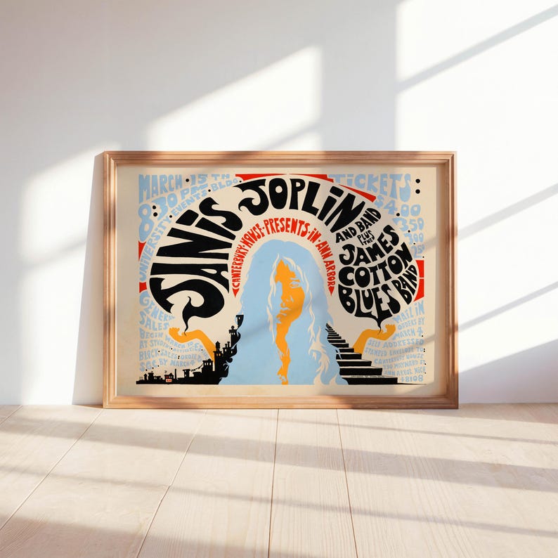 Janis Joplin 1969 Concert Poster - Vintage Psychedelic Rock Art - Blues ...
