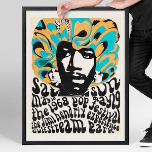 Jimi Hendrix Vintage Concert Poster, Miami, DIGITAL Psychedelic Rock Wall Art, Retro Rock Memorabilia Print, Music Wall Decor