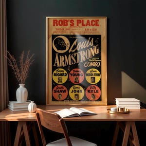 Seltenes Vintage Jazz Poster, Louis Armstark 1954 Konzert, Jazz Musik Erinnerungsstücke, DIGITAL DRUCKBAR