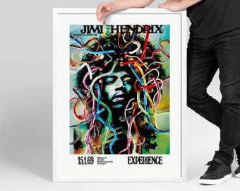 Jimi Hendrix Vintage Concert Poster, Wire-Hair, DIGITAL Psychedelic Rock Wall Art, Retro Rock Memorabilia Print, Music Wall Decor
