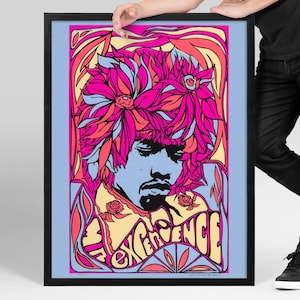 Jimi Hendrix Vintage Poster, Mr. Experience, DIGITAL Psychedelic Rock Wall Art, Retro Rock Memorabilia Print, Music Wall Decor