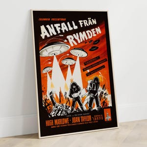 Retro Sci-Fi Movie Poster, DIGITAL, Earth vs. the Flying Saucers 1956, Vintage Pulp Art Print, Old Hollywood Wall Decor, Cult Film, Campy