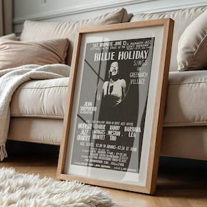 Póster de jazz vintage, concierto de Billie Holiday, recuerdos de jazz, imprimible digitalmente.