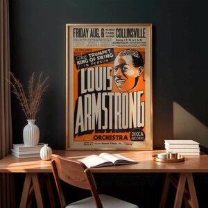 Seltenes Vintage Jazz Poster, Louis Armstark 1937 Konzert, Jazz Musik Erinnerungsstücke, DIGITAL DRUCKBAR