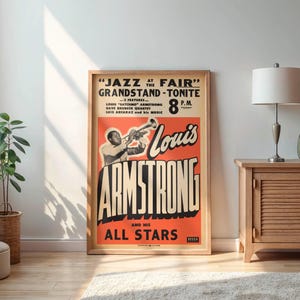 Vintage Jazz Poster, Louis Armstark & His All-Stars 1950's "Tonite" Fair Konzert, Jazz Musik Erinnerungsstücke, DIGITAL DRUCKBAR