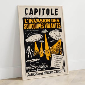 Retro Sci-Fi Movie Poster, DIGITAL, Earth vs. the Flying Saucers 1956, Vintage Pulp Art Print, Old Hollywood Wall Decor, Cult Film, Campy