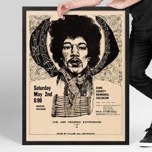 Jimi Hendrix Vintage Concert Poster, DIGITAL Psychedelic Rock Wall Art, Retro Rock Memorabilia Print, Music Wall Decor