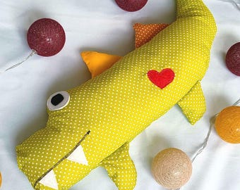 Nursery crocodile pillow, Safari theme room, cool kid stuffed animal, baby crocodile cushion, wild animal theme, jungle theme decor kids