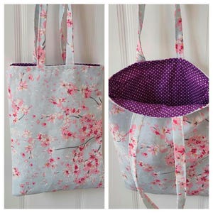 Japanese cherry blossom tote bag, Sakura flower shoulder bag, pink floral canvas totes