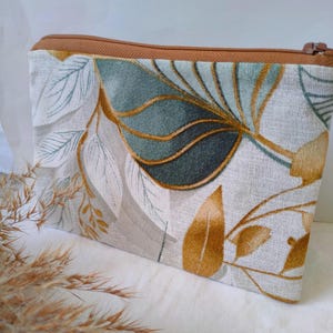 Bladportemonnee voor vrouwen, platte make-uptas, reisaccessoire met bladeren, plat make-uptasje voor vrouwen, sterke canvas make-uporganizer