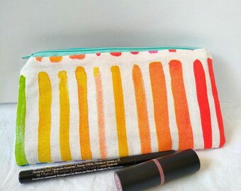 Rainbow striped purse, flat makeup bag with rainbow pattern, pouch with stripes, travel accessory, rainbow stripes pouch, boho pencil case
