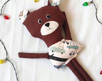 Handmade bear nursery decor, Decorative fabric bear ragdoll, cotton bear for toddlers room, collectible bear rag doll, unique kid gift