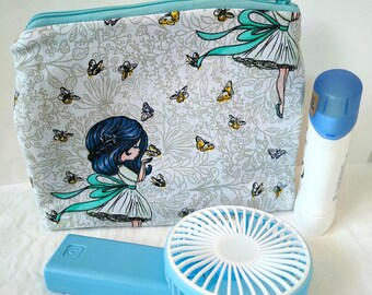 Fairy pouch for girls, Fabric coin purse fairy patterned, young girls purse with butterflies, zip girly pouch, little girls pouch with fairy