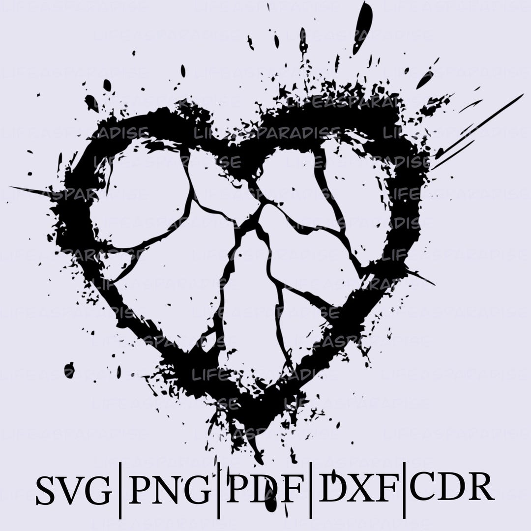 5 Broken Heart Design, Distressed Heart Svg, Heart Breaker Svg, Broken ...