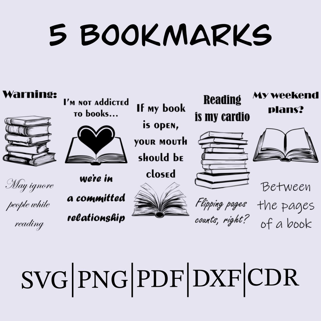 5 Bookmark Svg, Printable Bookmarks, Book Accessories, Book Gifts, Book ...