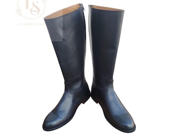 Men’s Black Leather Riding Boots | Handmade Tall Horseback Equestrian Boots | Custom Made Long English Riding Boots, Gear Gift