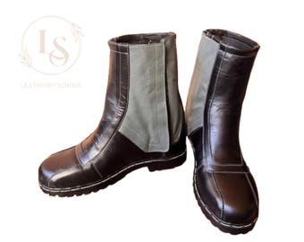 Men’s Mandalorian Cosplay Boots | Custom Star Wars Mando Shoes |  Black Distressed Leather Boots | Handmade Costume Zipper Footwear Boots