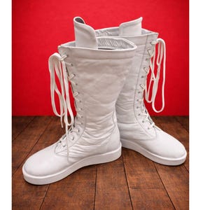 Men White Wrestling Boots | Tall Boots With Rubber Sole | Custom Wrestling Boots | Handmade White long Wrestling Boot | Lace Up Shoes image 7