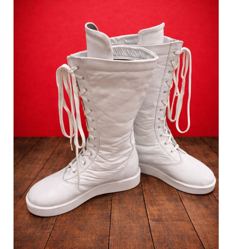 Men White Wrestling Boots | Tall Boots With Rubber Sole | Custom Wrestling Boots | Handmade White long Wrestling Boot | Lace Up Shoes image 7