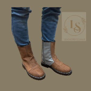 Stivali da cosplay mandaloriani da uomo / Scarpe mandaloriane / Stivali da cosplay in pelle marrone anticata / Scarpe con cerniera fatte a mano immagine 10