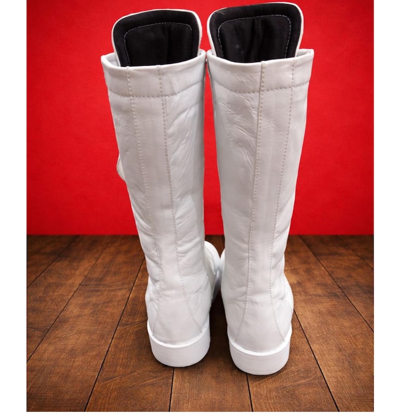 Men White Wrestling Boots | Tall Boots With Rubber Sole | Custom Wrestling Boots | Handmade White long Wrestling Boot | Lace Up Shoes image 4